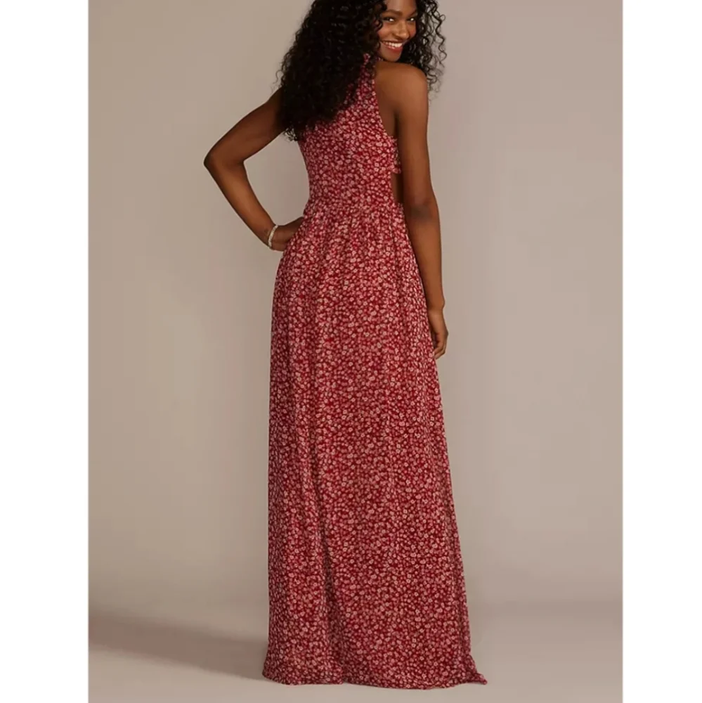 DAVID'S BRIDAL: NWT Floral Printed Chiffon A-Line Dress - Picture 2 of 9